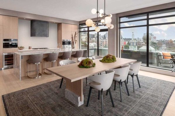 Victoria penthouse interior with upgraded finishes, custom wallpaper, and refined lighting