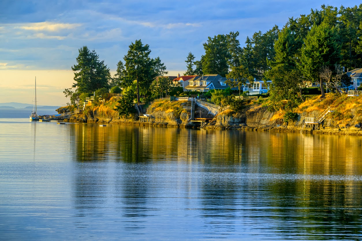 View of the Strait of Georgia and the coastal mountains from Vancouver Island, British Columbia